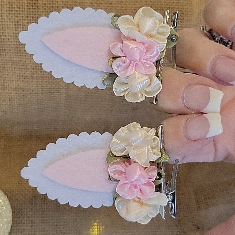 FLORAL BUNNY EAR HAIR CLIPS